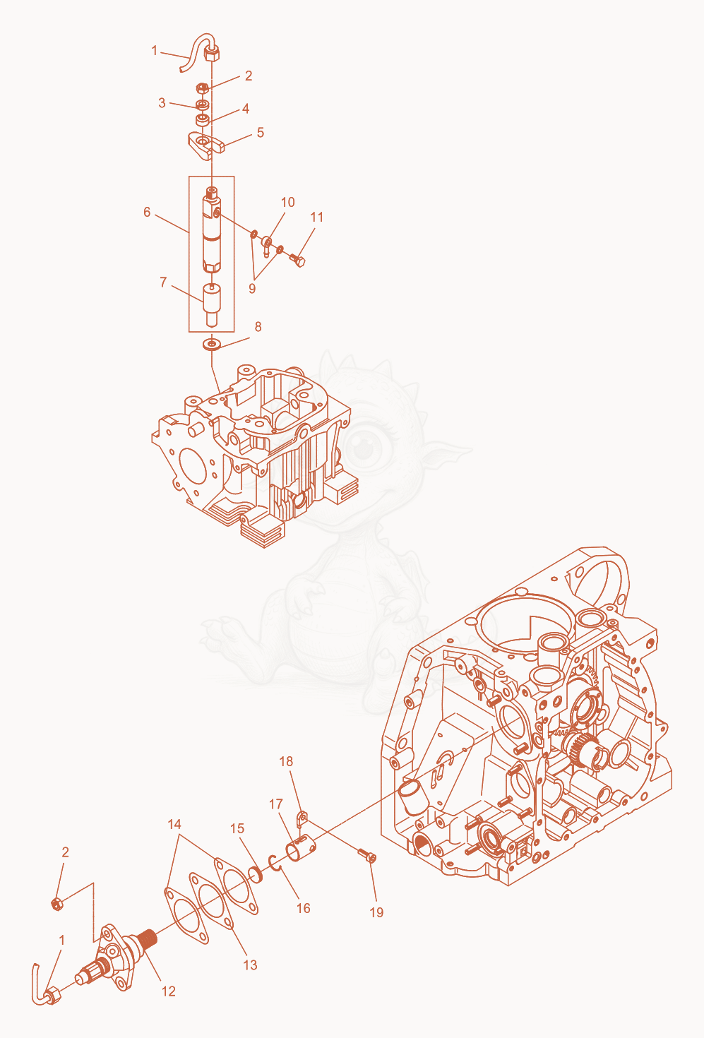 Exploded parts diagram of the Injection Valve-Injection Pump of a Wacker Neuson DPU5045H, with numbered balloons