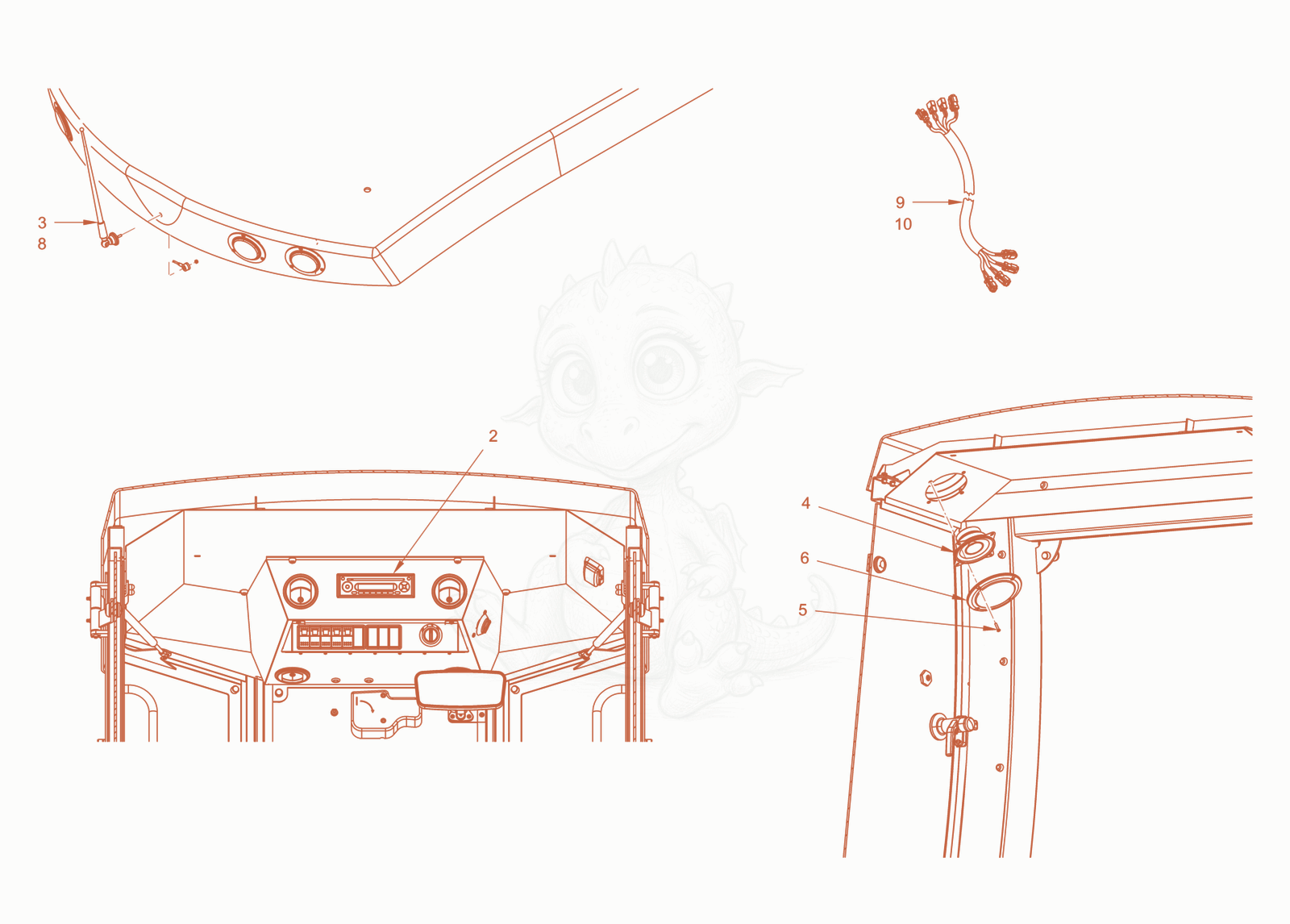 Exploded parts diagram of the radio of a Wacker Neuson RD40-130CDPF, with numbered balloons