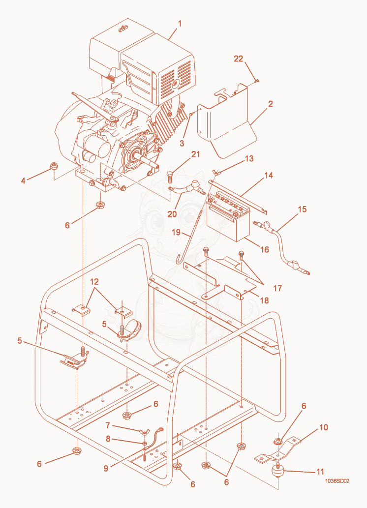 Exploded parts diagram of the Engine Compartment of a Wacker Neuson GS5.7AE, with numbered balloons