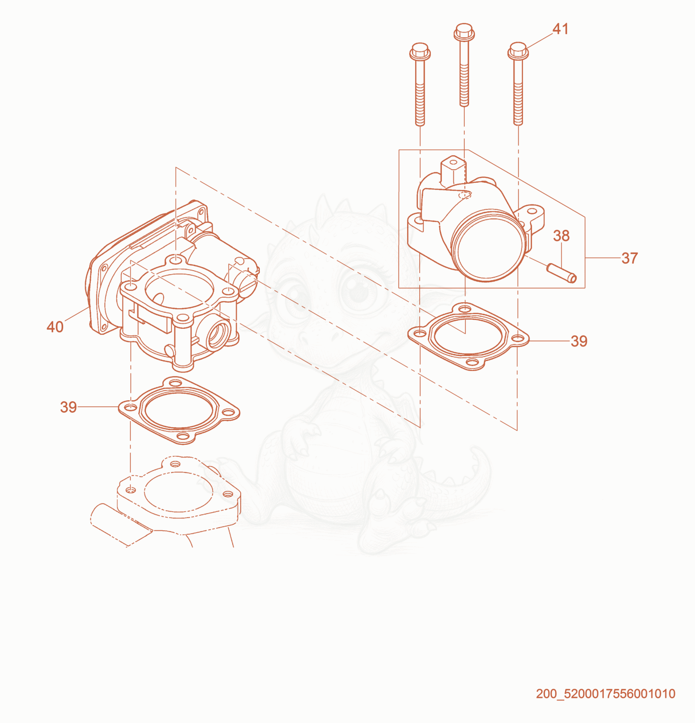 Despiece del Air Cleaner/Throttle Valve de una máquina Wacker Neuson HIF600, con globos numerados