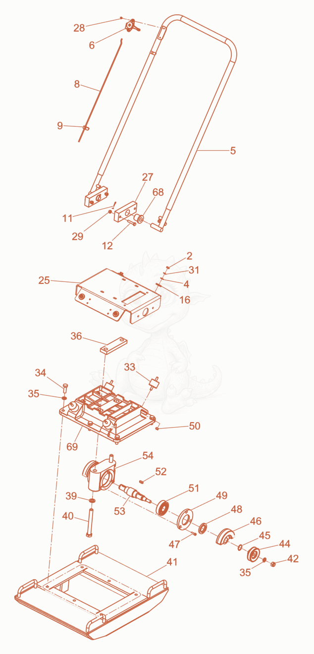 Exploded parts diagram of the Guide Handle/Baseplate of a Wacker Neuson VPH70, with numbered balloons