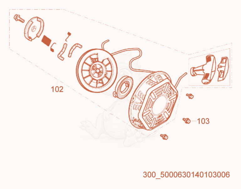 Exploded parts diagram of the Starter of a Wacker Neuson MDP3, with numbered balloons