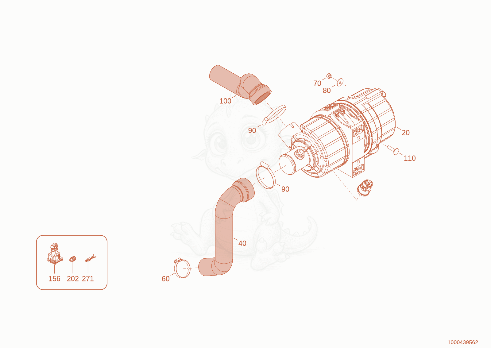 Exploded parts diagram of the air suction hose of a Wacker Neuson WL28(A01-01), with numbered balloons