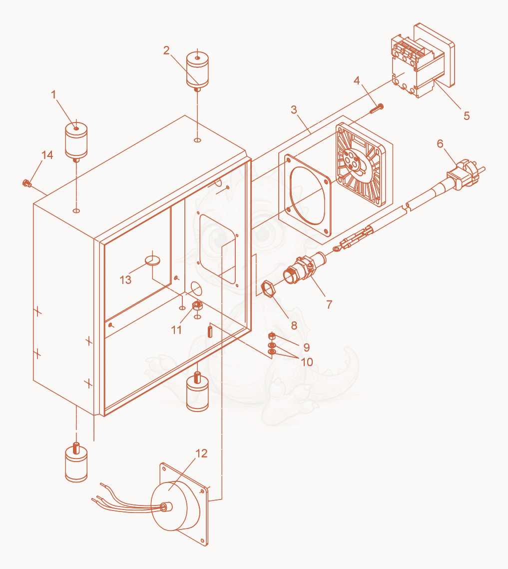 Exploded parts diagram of the Housing cpl. of a Wacker Neuson FUE1,5/042/200W, with numbered balloons