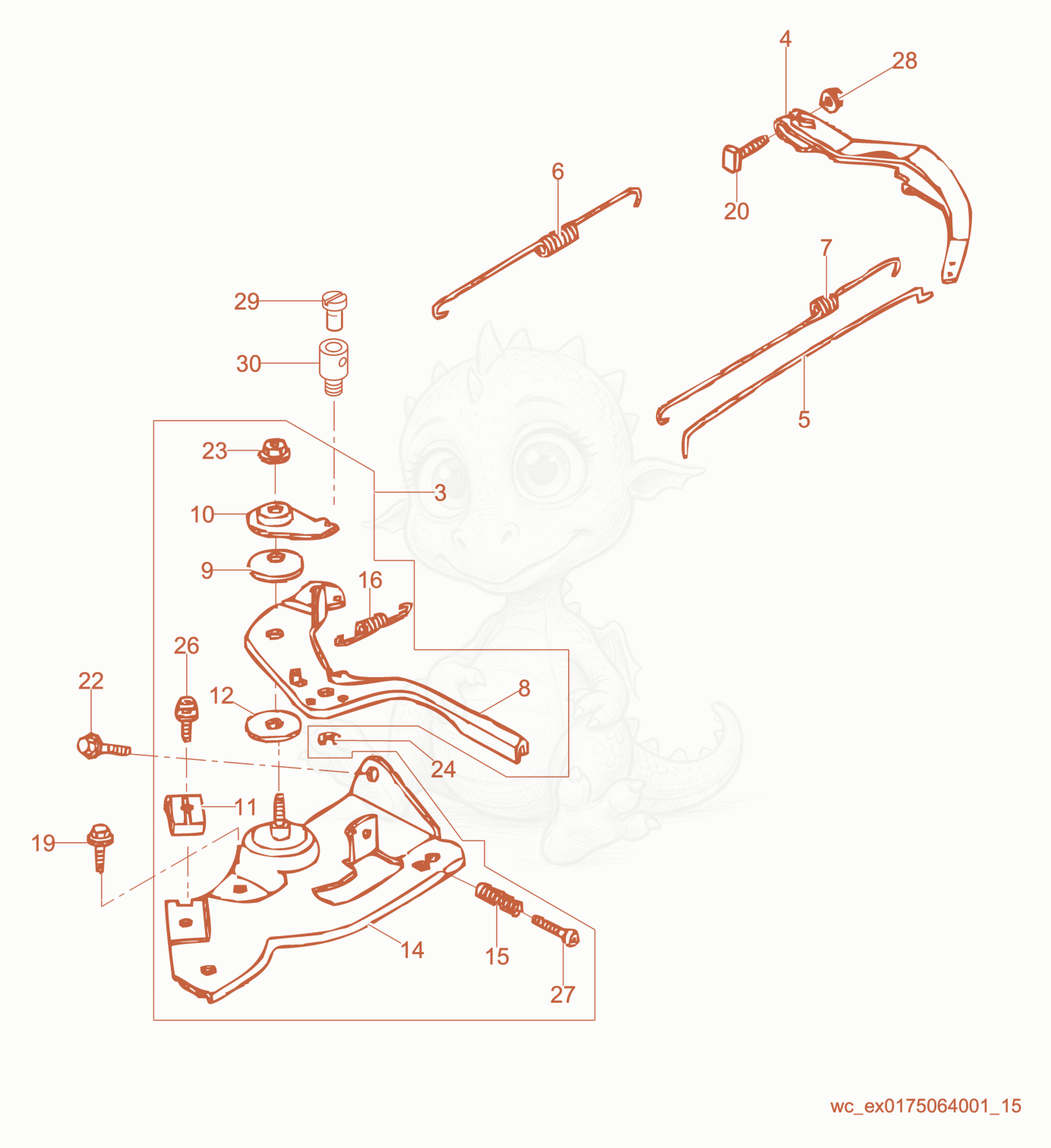 Exploded parts diagram of the Throttle Control of a Wacker Neuson CT24-4AEU, with numbered balloons