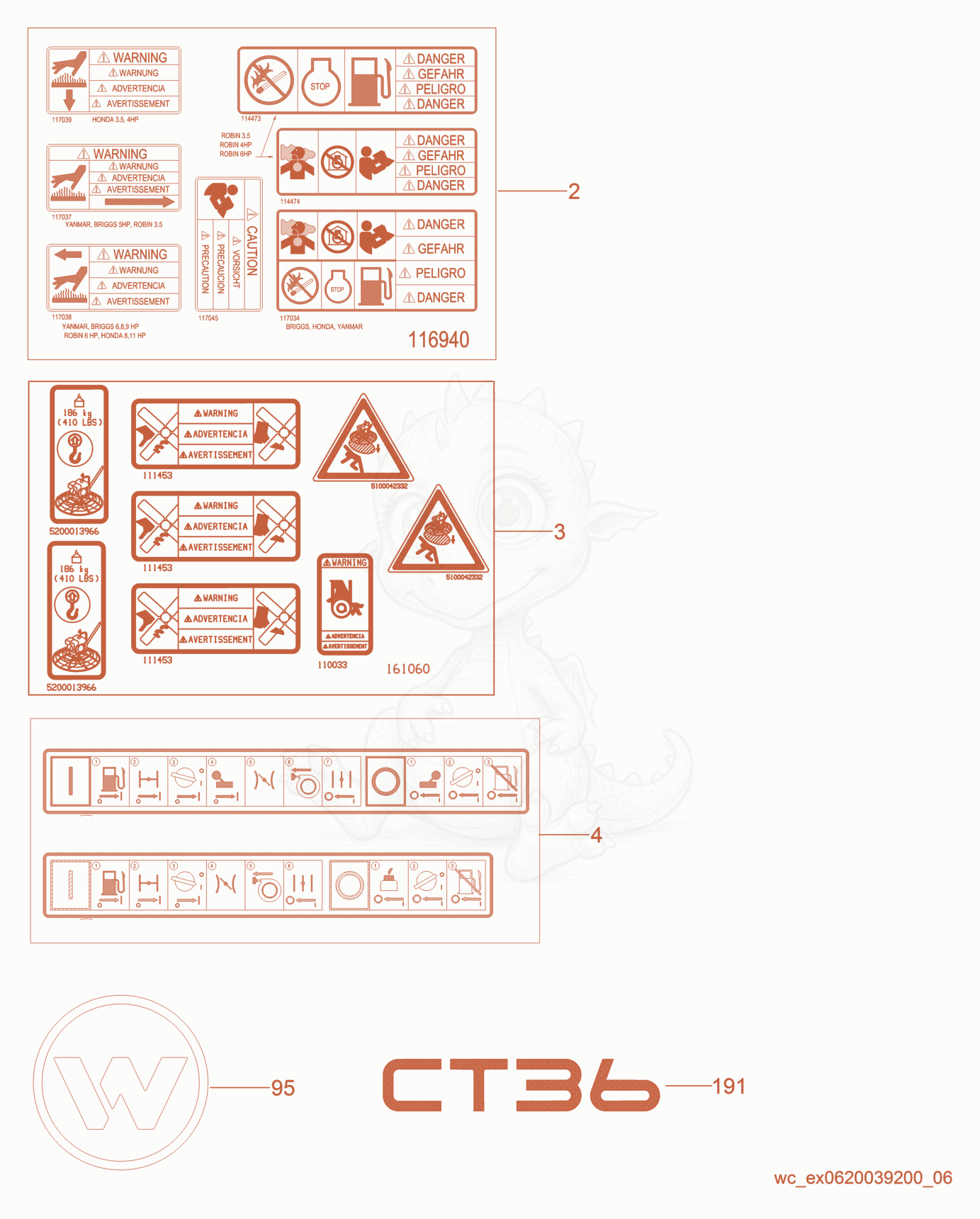 Despiece del Labels de una máquina Wacker Neuson CT36-5A-C, con globos numerados