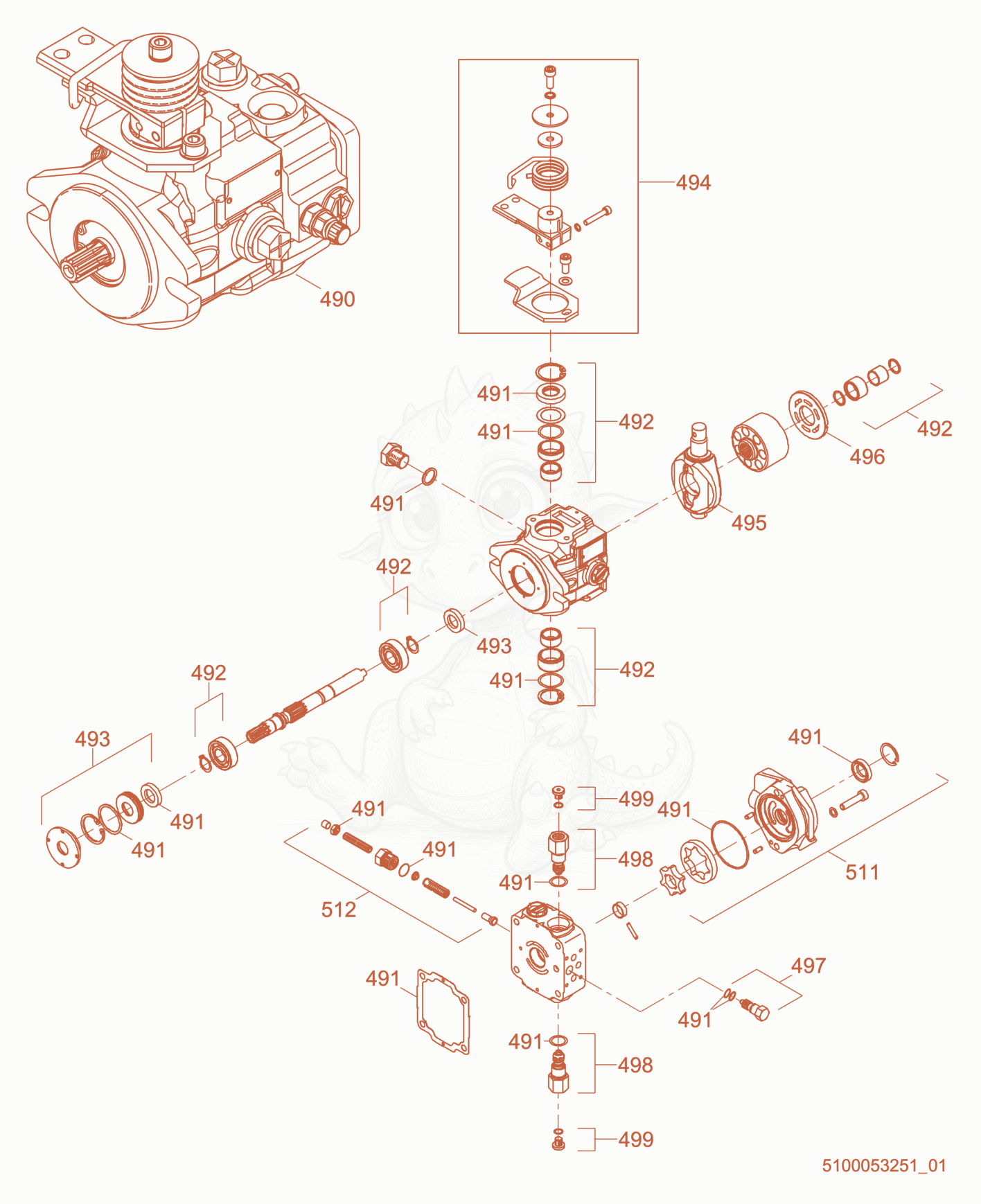 Exploded parts diagram of the Drive Pump cpl. of a Wacker Neuson RD7YE, with numbered balloons