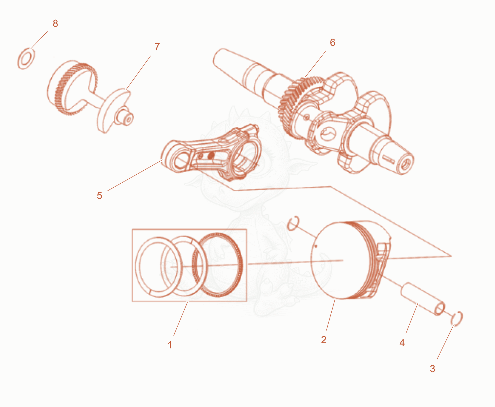 Exploded parts diagram of the Crankshaft Piston cpl. of a Wacker Neuson GS10003G(NO-CE), with numbered balloons