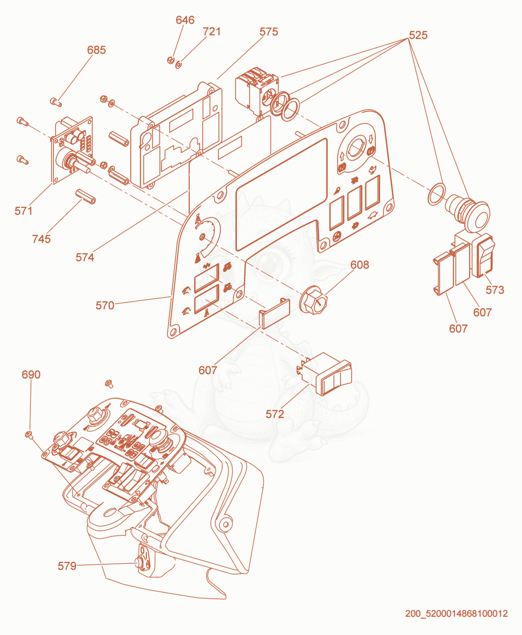 Exploded parts diagram of the Control Panel cpl. of a Wacker Neuson RD27-120, with numbered balloons