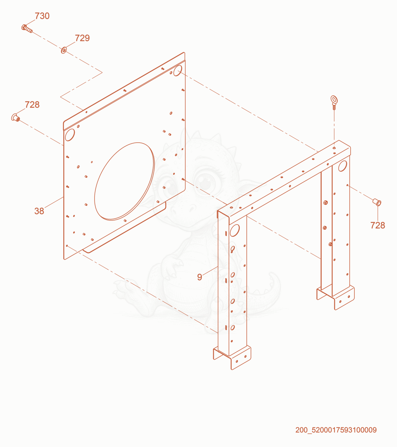 Despiece del Frame/Panel cpl. de una máquina Wacker Neuson HIF600, con globos numerados