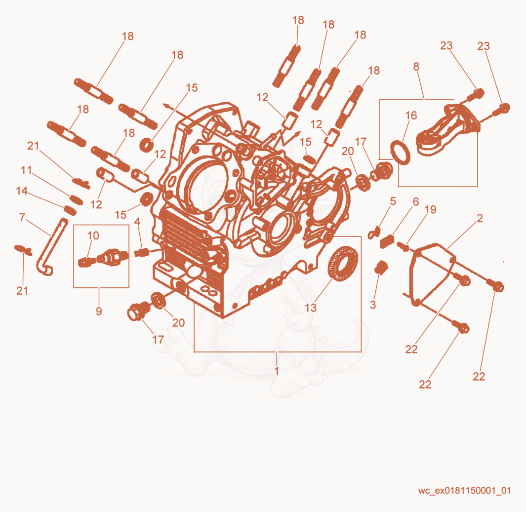 Exploded parts diagram of the Crankcase of a Wacker Neuson CRT36-26A, with numbered balloons