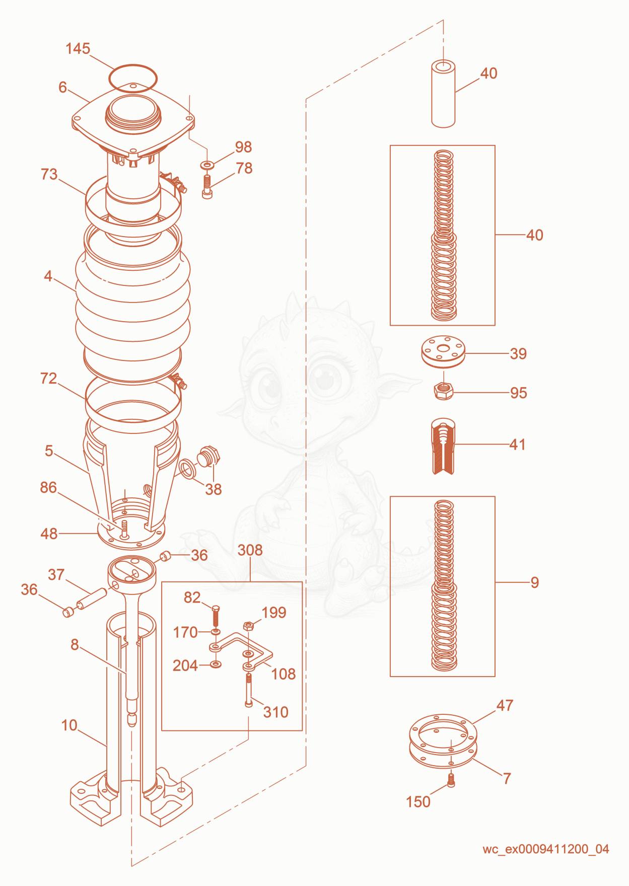 Exploded parts diagram of the Guide Cylinder cpl. of a Wacker Neuson BS50-2I, with numbered balloons