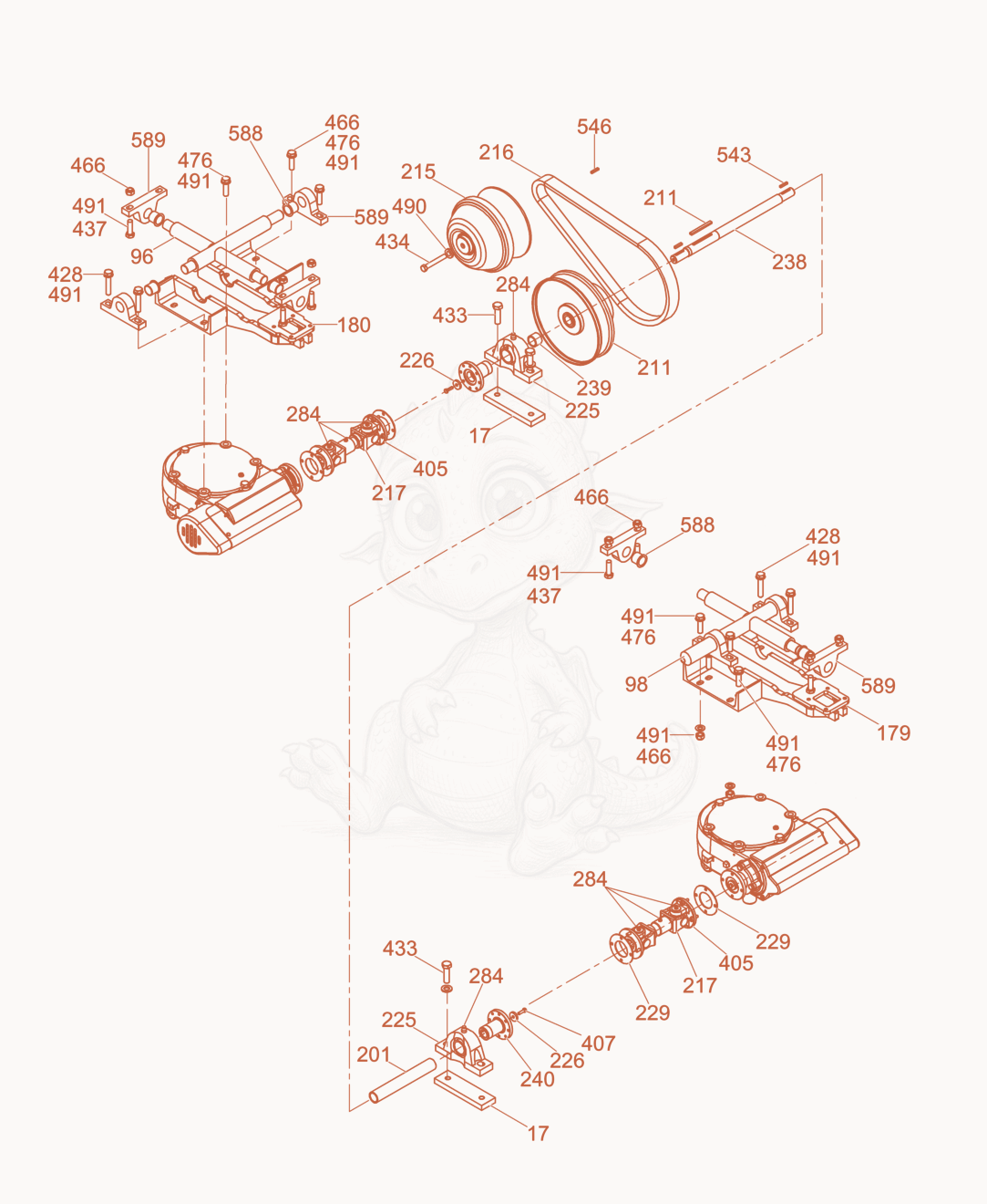 Exploded parts diagram of the Drive cpl. of a Wacker Neuson CRT48-31V-ES, with numbered balloons