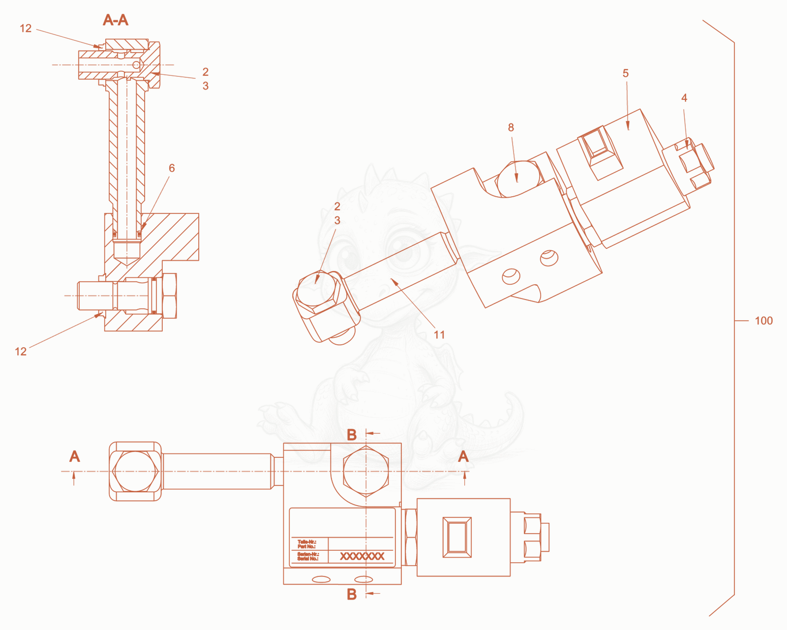 Exploded parts diagram of the valve block (emergency stop) of a Wacker Neuson RD18-100.3, with numbered balloons