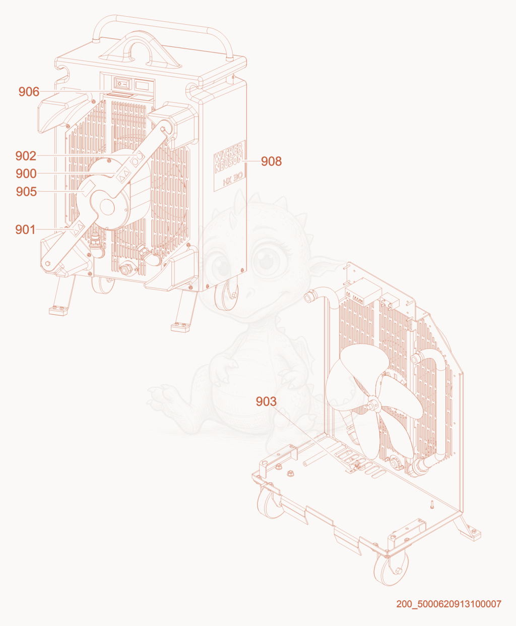 Exploded parts diagram of the Labels of a Wacker Neuson HX30, with numbered balloons