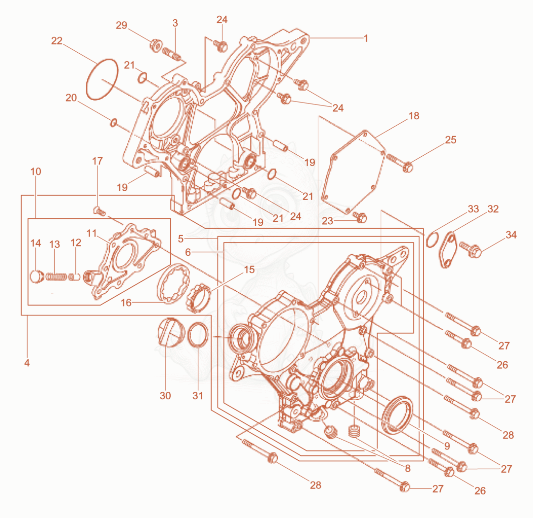 Exploded parts diagram of the Crankcase of a Wacker Neuson LTN5YUK, with numbered balloons