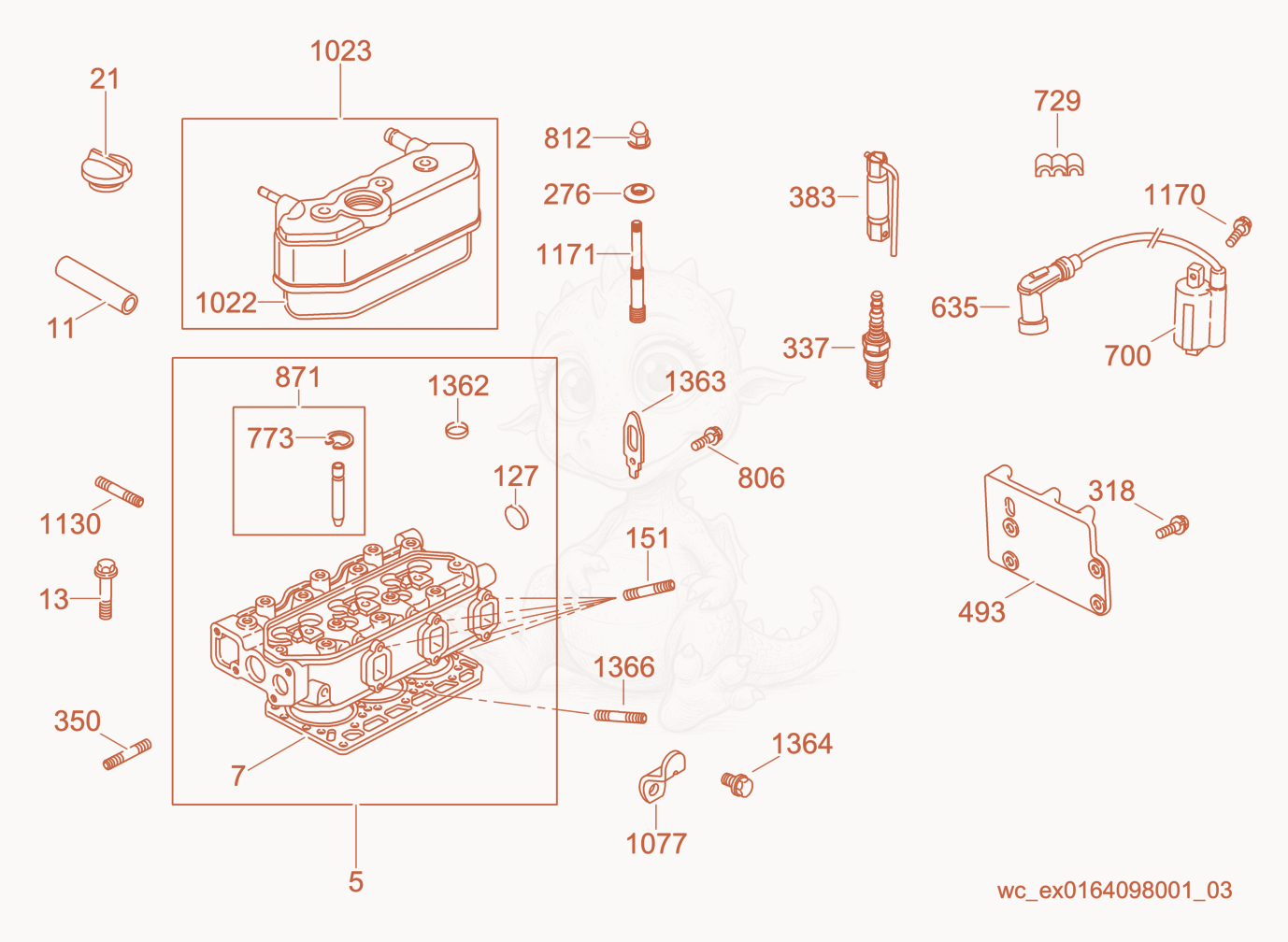 Exploded parts diagram of the Cylinder Head of a Wacker Neuson CRT48-34V, with numbered balloons