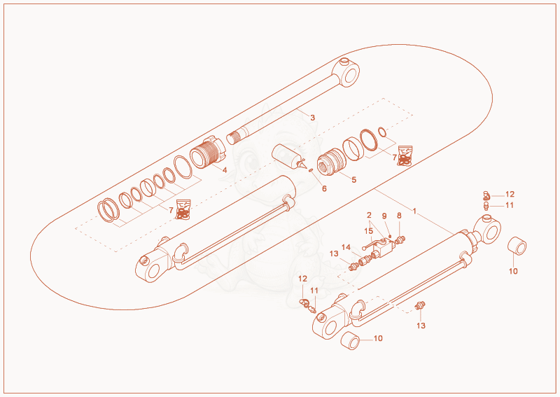 Exploded parts diagram of the bucket cylinder of a Wacker Neuson 3402RDFORCE, with numbered balloons