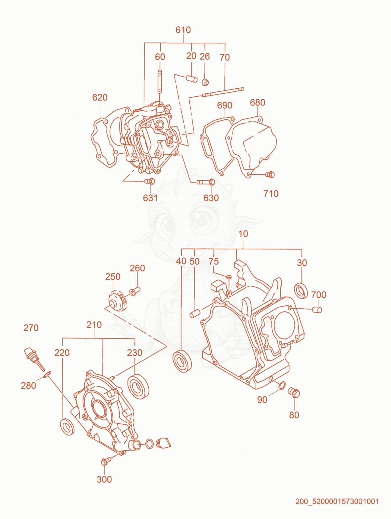 Exploded parts diagram of the Crankcase cpl. of a Wacker Neuson PT3, with numbered balloons