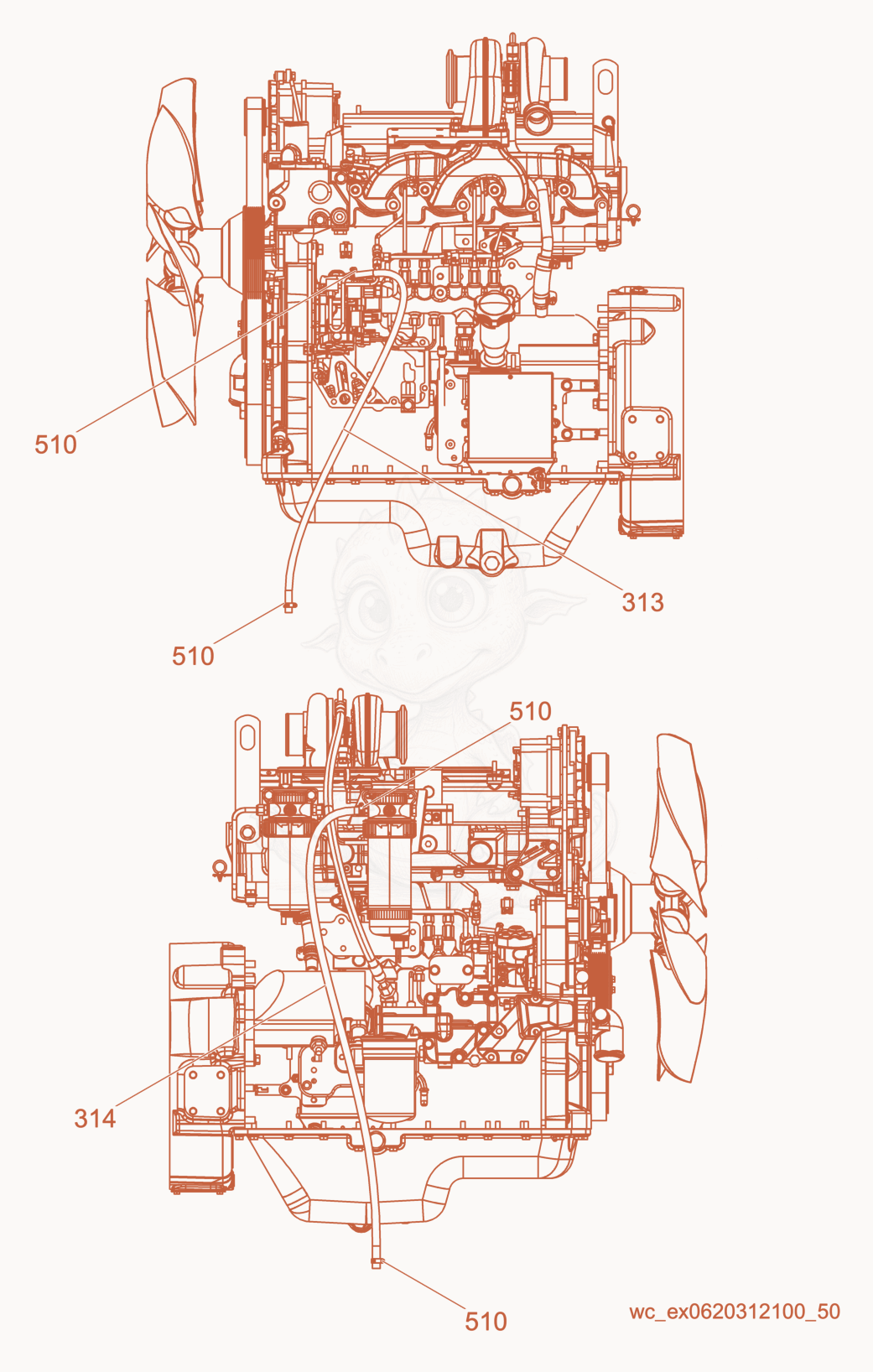 Exploded parts diagram of the Fuel Hose of a Wacker Neuson G100, with numbered balloons