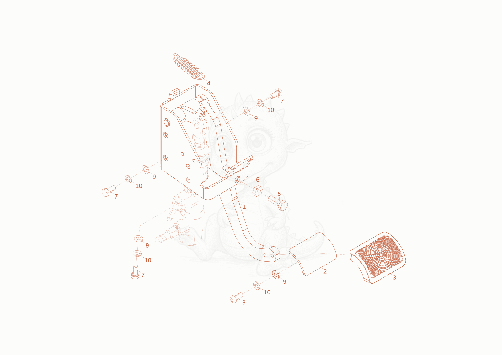 Exploded parts diagram of the brake pedal of a Wacker Neuson WL34, with numbered balloons