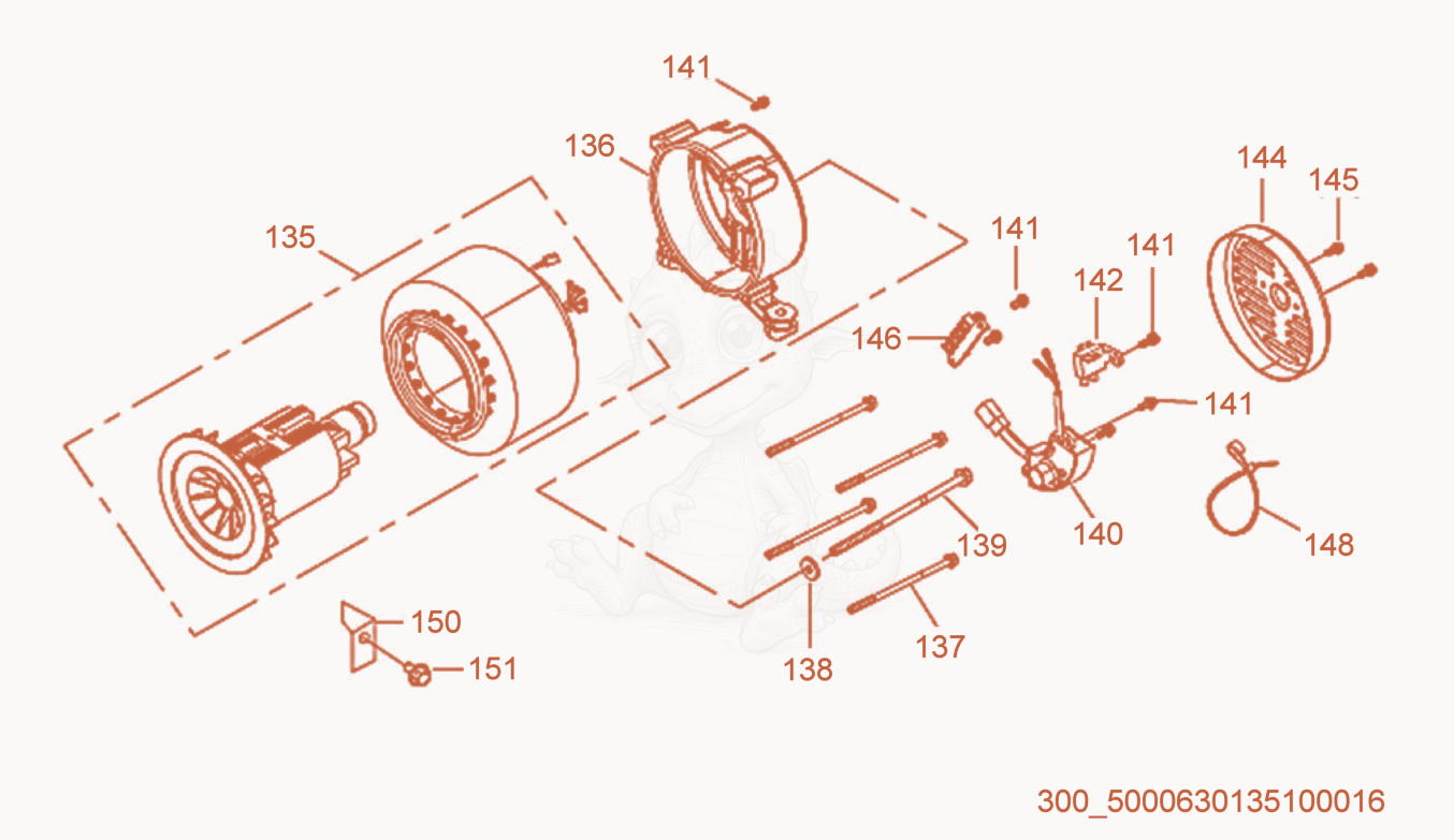 Exploded parts diagram of the Motor cpl. of a Wacker Neuson MG3, with numbered balloons