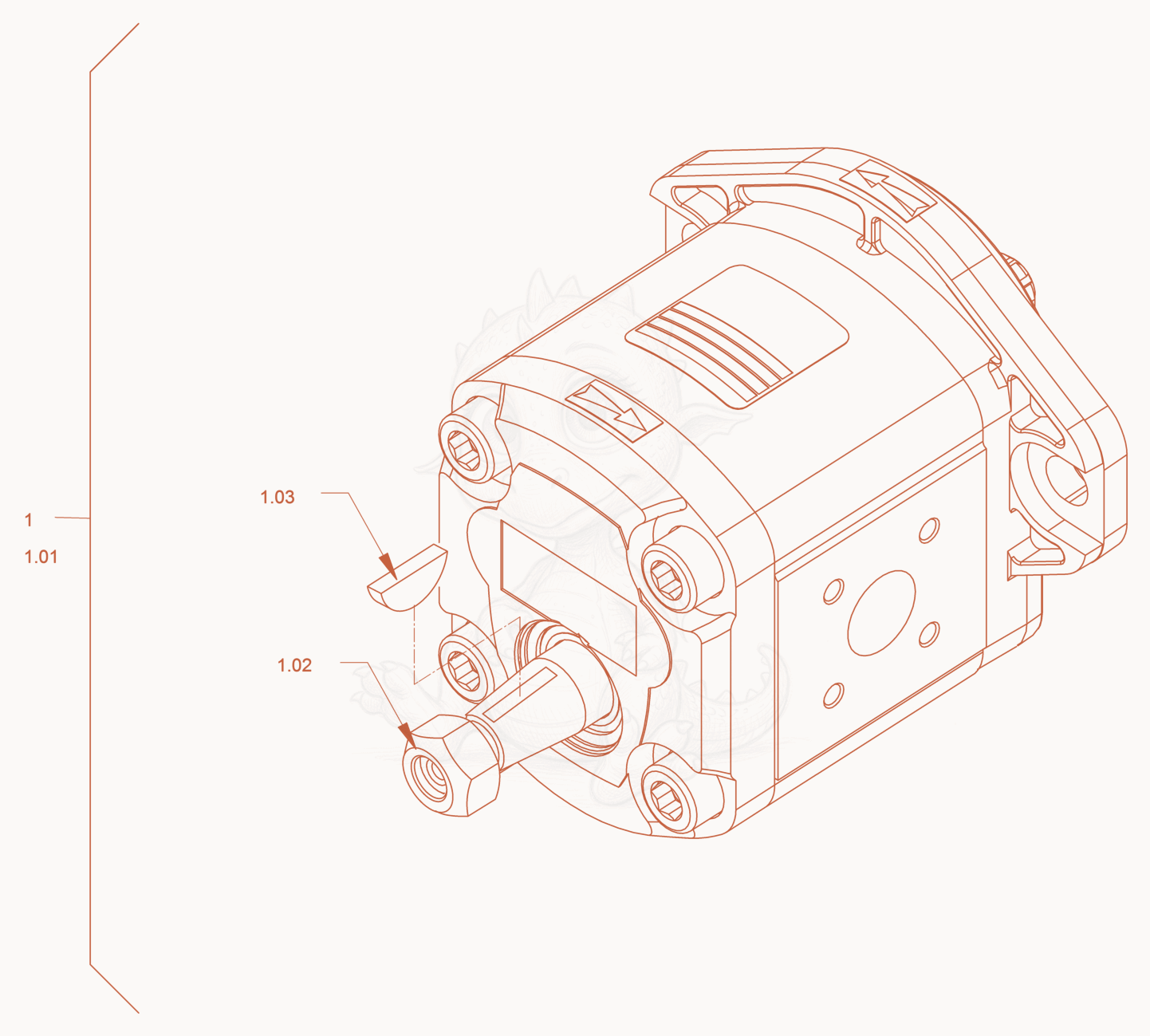 Exploded parts diagram of the pump (vibration drive) of a Wacker Neuson RD40-130C.3, with numbered balloons