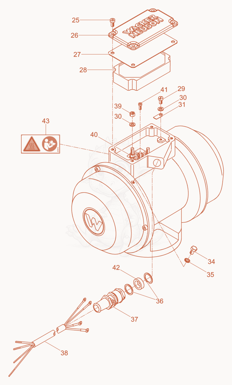 Exploded parts diagram of the External Vibrator cpl. of a Wacker Neuson AR51/4,5/042, with numbered balloons
