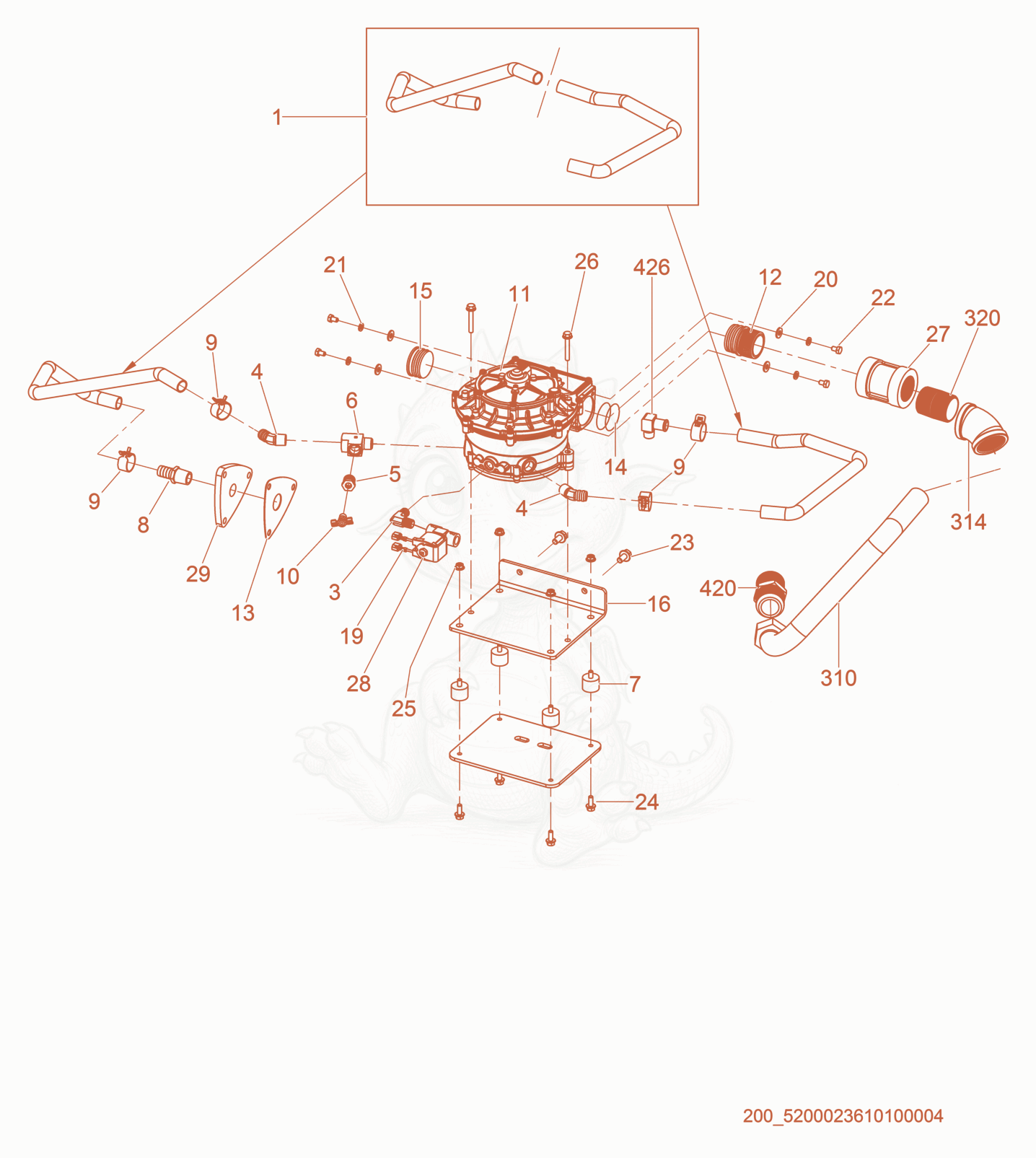 Exploded parts diagram of the Vaporizer of a Wacker Neuson GN165, with numbered balloons