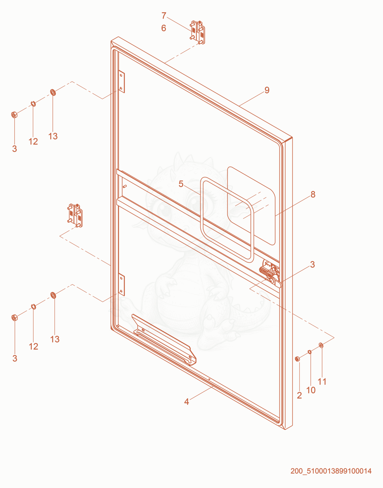 Exploded parts diagram of the Rear Left Door of a Wacker Neuson G625, with numbered balloons