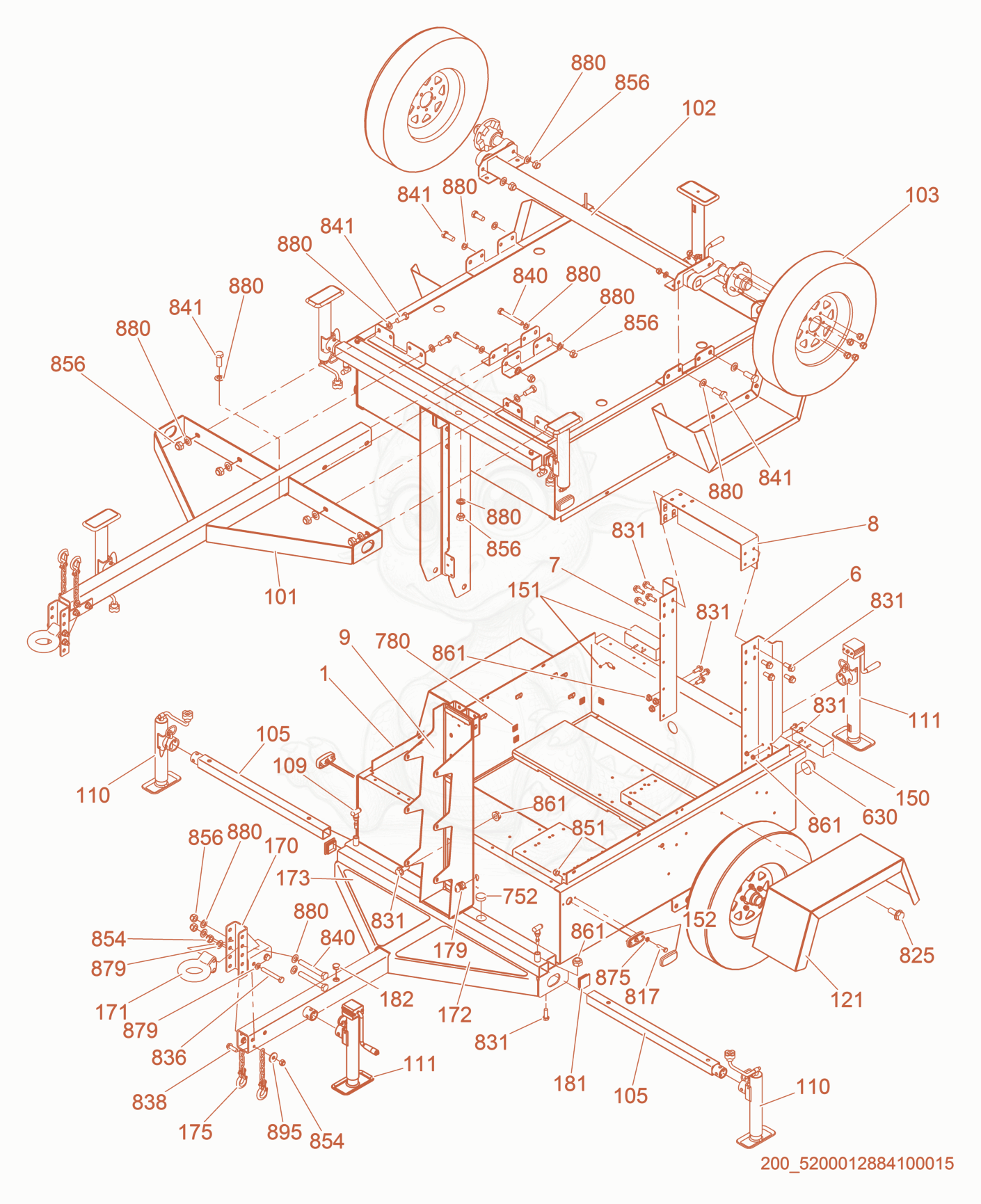 Exploded parts diagram of the Trailer cpl. of a Wacker Neuson LTW20Z3-V, with numbered balloons