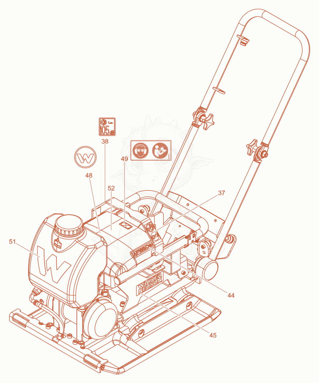 Exploded parts diagram of the Labels of a Wacker Neuson AP1850WE, with numbered balloons