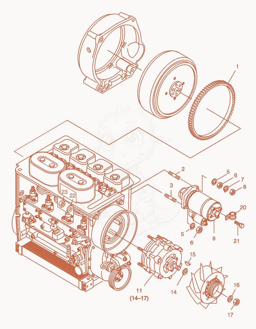 Exploded parts diagram of the Starter and Alternator of a Wacker Neuson RD25, with numbered balloons