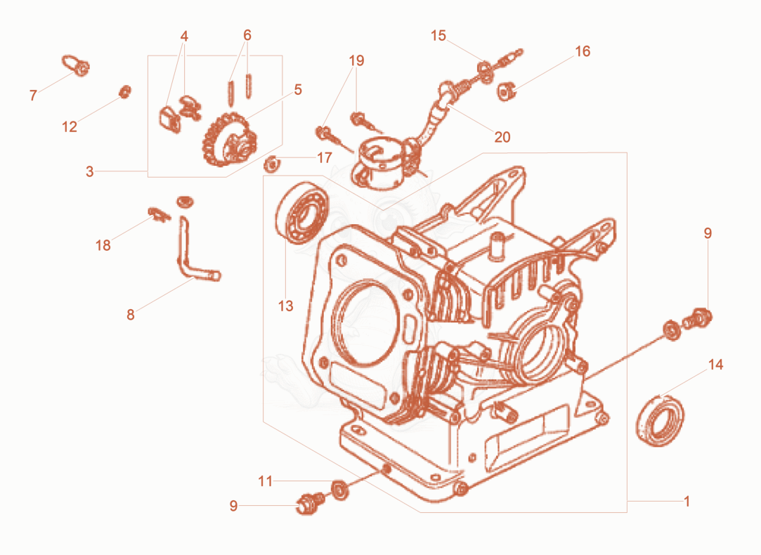 Exploded parts diagram of the Cylinder housing of a Wacker Neuson XPSKMAT, with numbered balloons