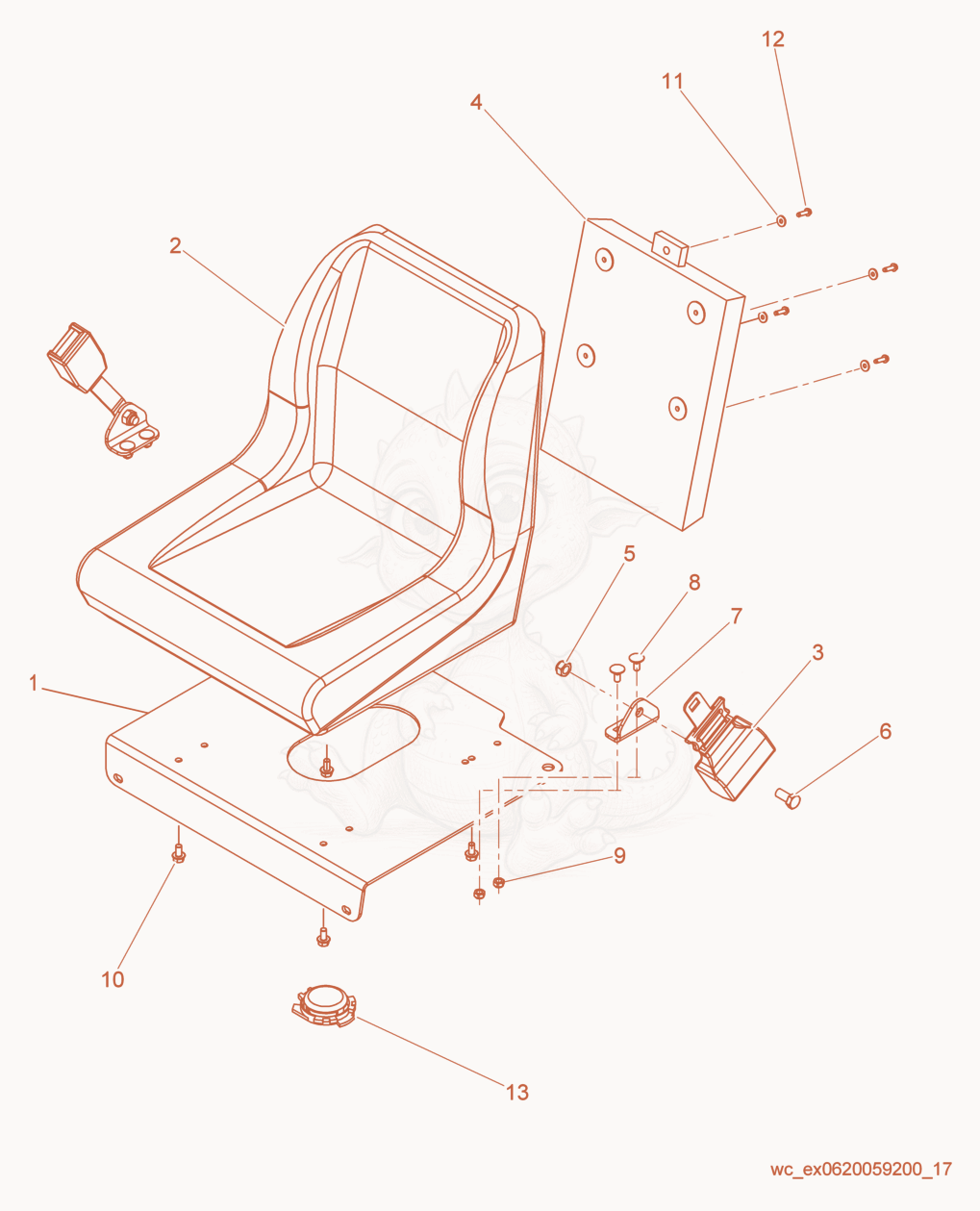 Exploded parts diagram of the Seat Assembly of a Wacker Neuson RD12-90, with numbered balloons