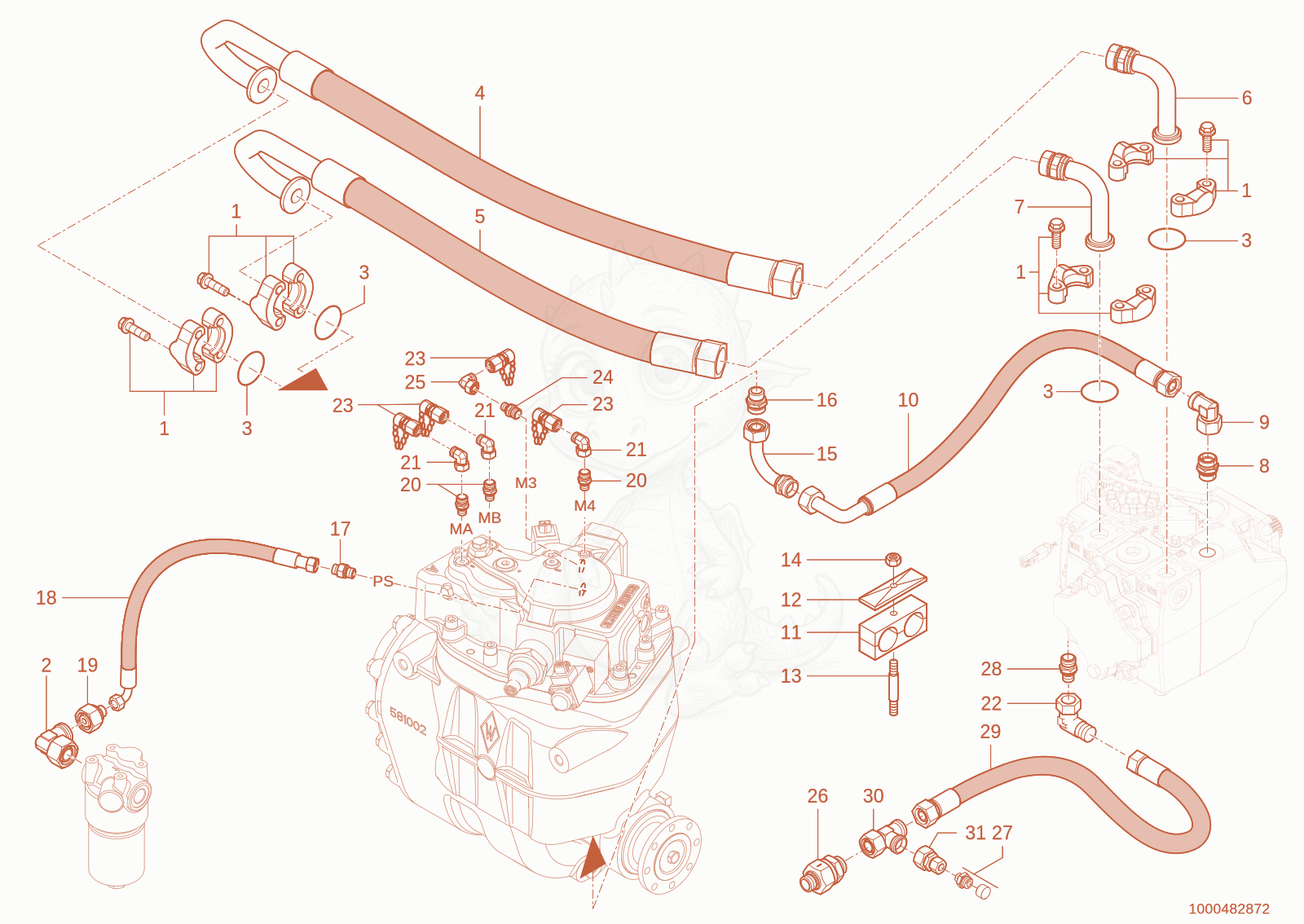 Exploded parts diagram of the Drives cycle of a Wacker Neuson TH750(416-38), with numbered balloons