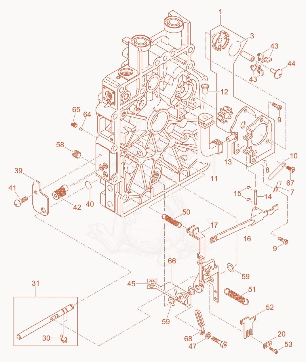 Exploded parts diagram of the Oil pump-Governor-Adjustment R.P.M. of a Wacker Neuson DPU3750HTSUS, with numbered balloons