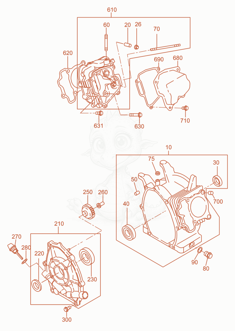 Exploded parts diagram of the Crankcase of a Wacker Neuson BPU2540, with numbered balloons