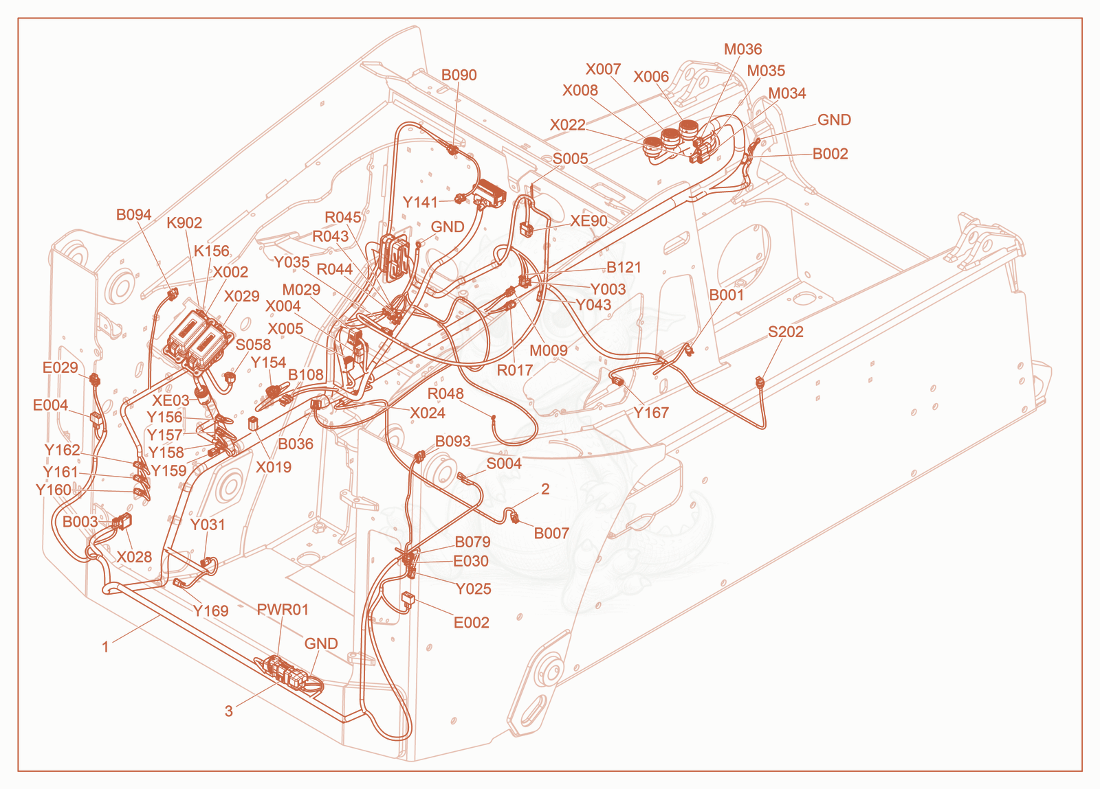 Despiece del Wire Harness Chassis, Engine de una máquina Wacker Neuson ST40(S06-5), con globos numerados