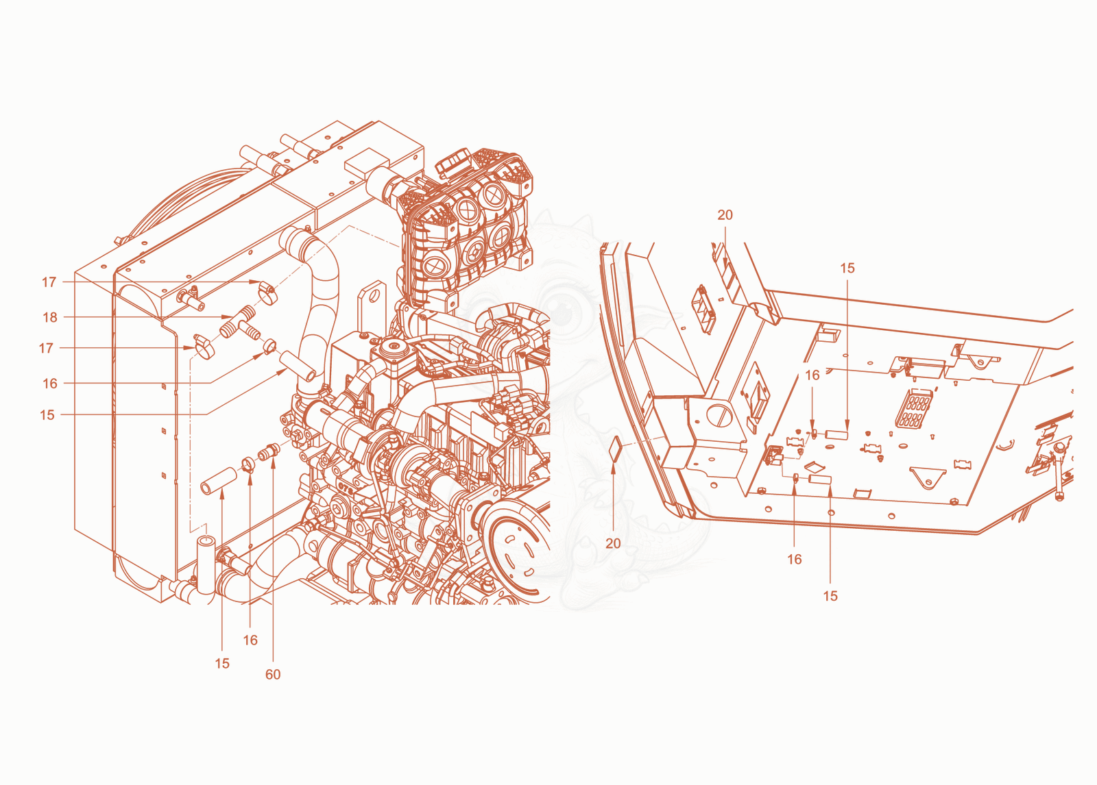 Exploded parts diagram of the heater of a Wacker Neuson RC50DPFCAB, with numbered balloons