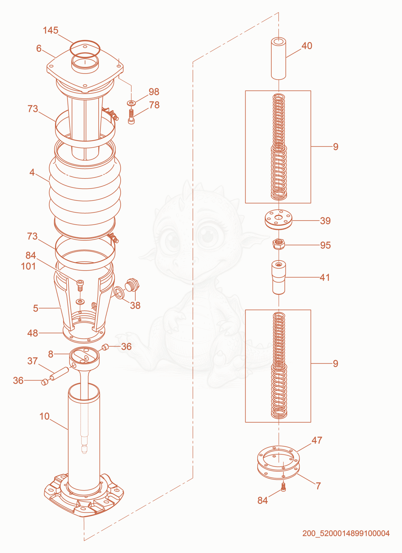 Exploded parts diagram of the Guide Cylinder cpl. of a Wacker Neuson MS64A, with numbered balloons