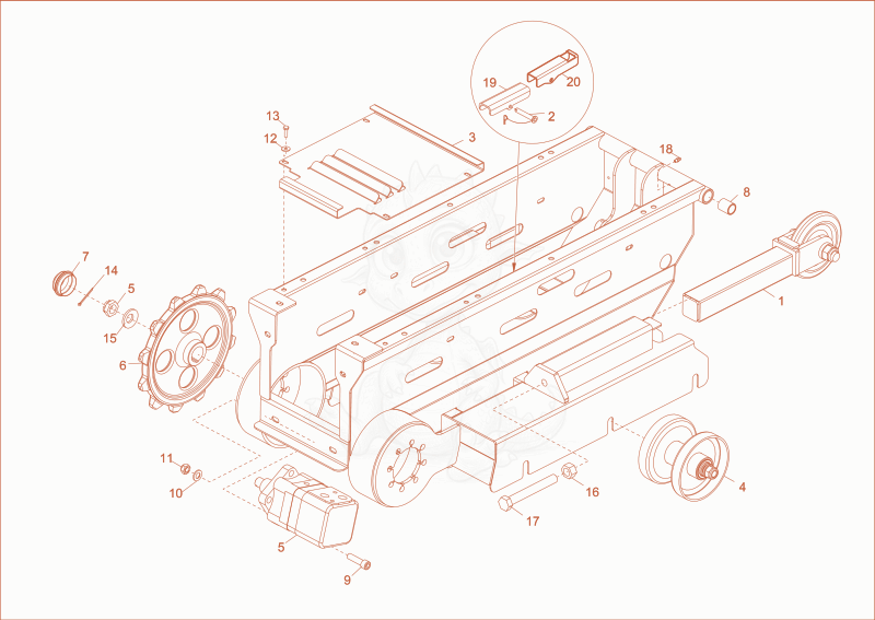 Exploded parts diagram of the UNDERCARRIAGE of a Wacker Neuson DT05, with numbered balloons