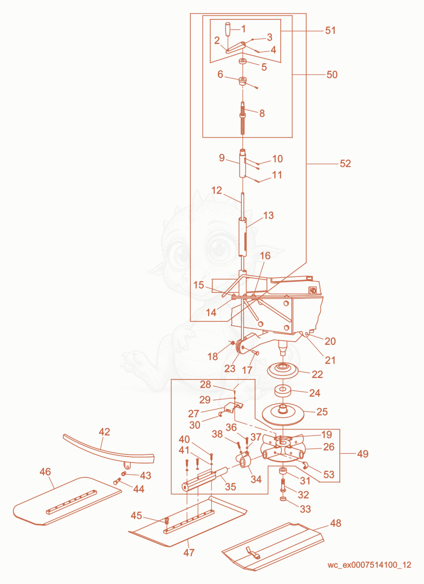 Exploded parts diagram of the Pitch Control/Left of a Wacker Neuson CRT46KHO, with numbered balloons