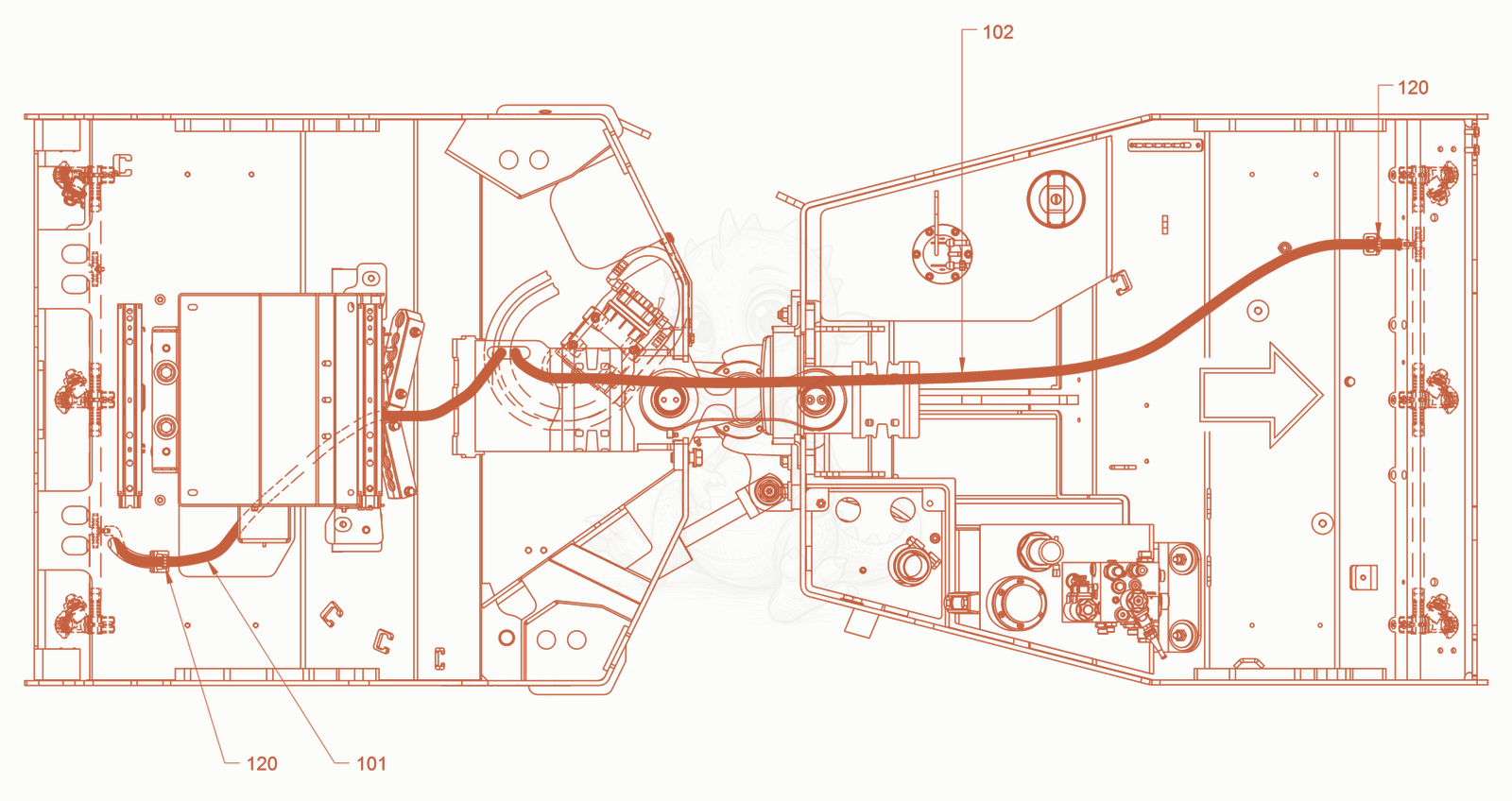 Exploded parts diagram of the sprinkling of a Wacker Neuson RD24-100OUS, with numbered balloons