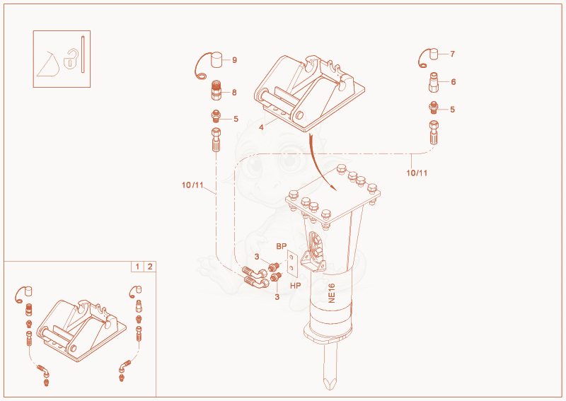 Exploded parts diagram of the KIT HYDR. BREAKER of a Wacker Neuson 3503RD, with numbered balloons