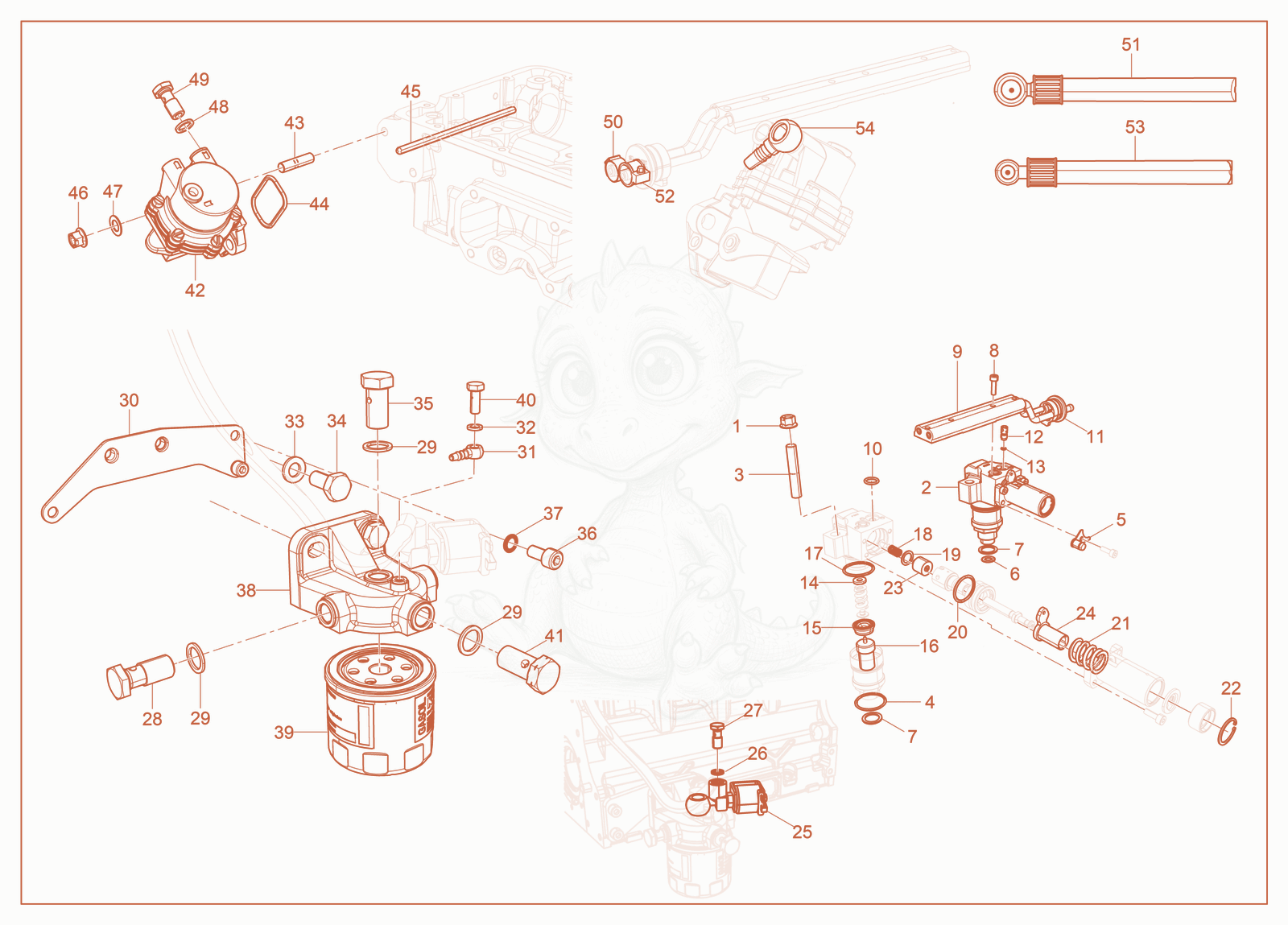 Exploded parts diagram of the Fuel System of a Wacker Neuson LTT4, with numbered balloons