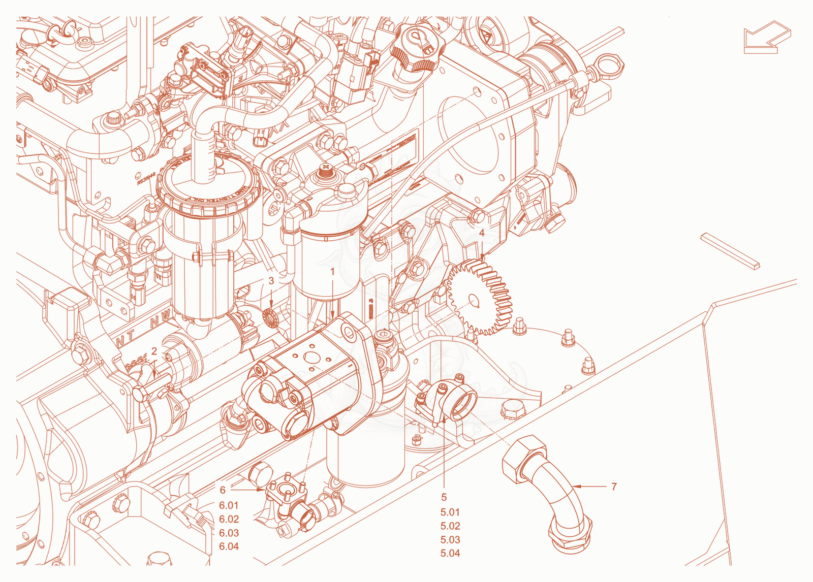 Exploded parts diagram of the cooling (engine/hydraulic oil) of a Wacker Neuson RC110ROPS, with numbered balloons