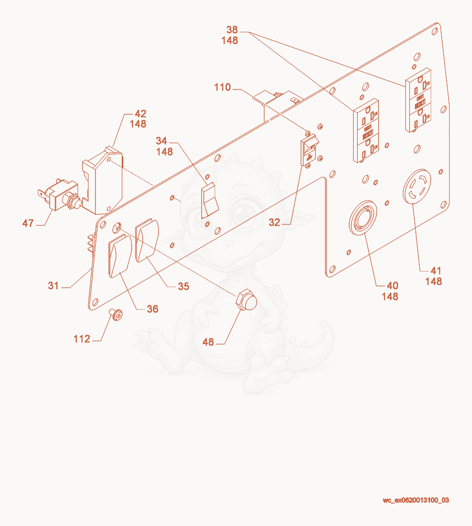 Exploded parts diagram of the Control Panel cpl. of a Wacker Neuson GPS5600A, with numbered balloons