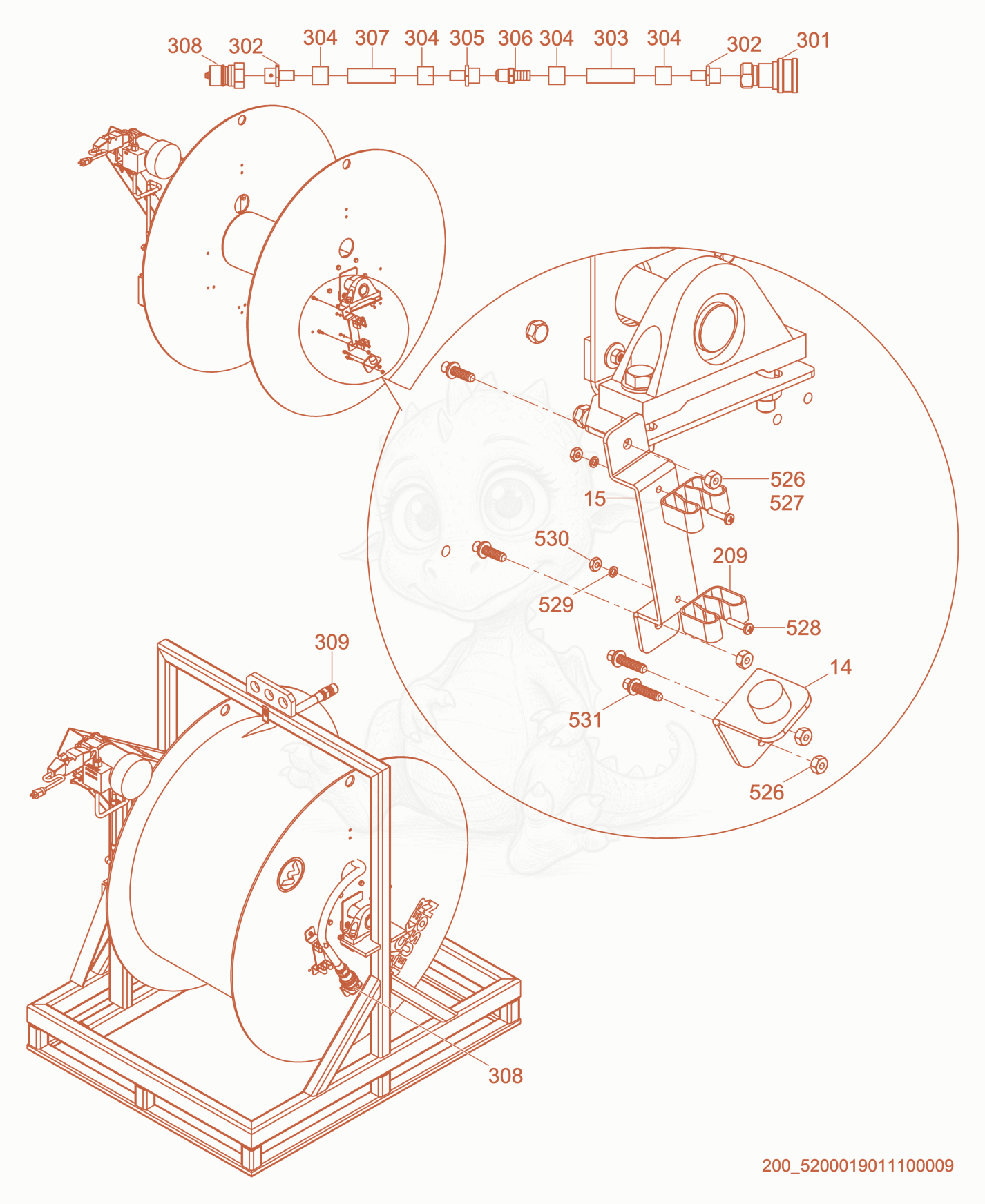 Despiece del Hose cpl. de una máquina Wacker Neuson HHS1251, con globos numerados