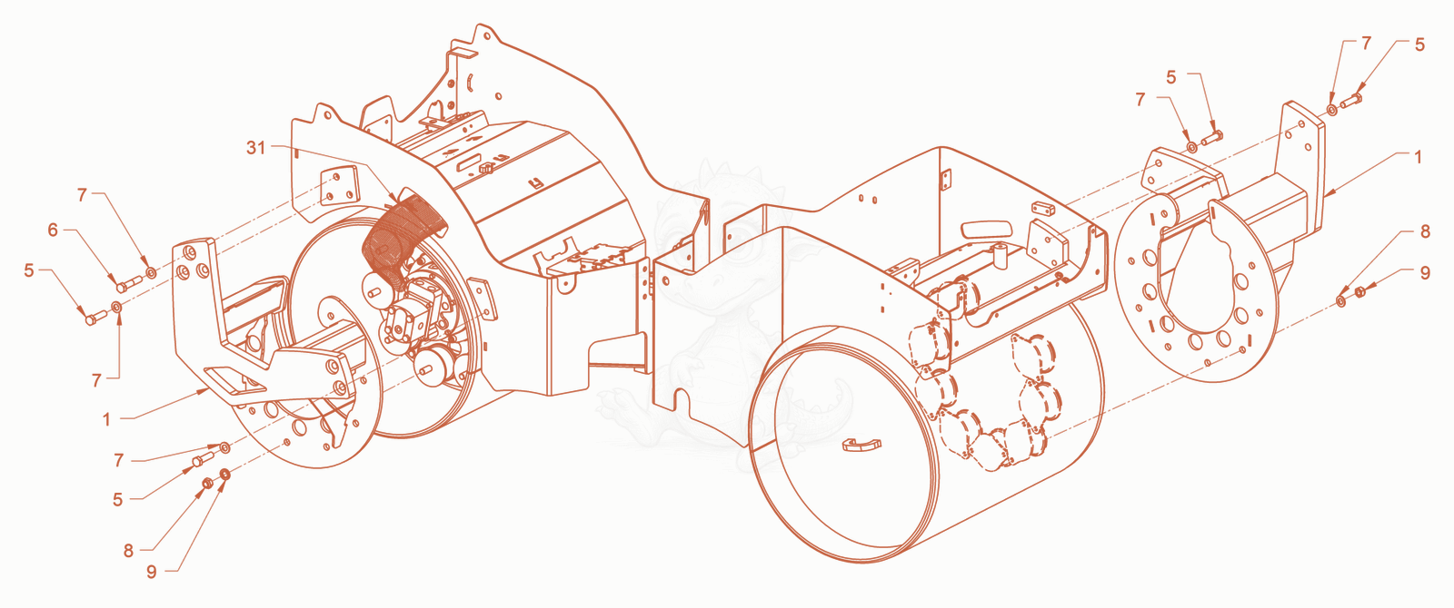 Exploded parts diagram of the suspension of a Wacker Neuson RD18-100, with numbered balloons